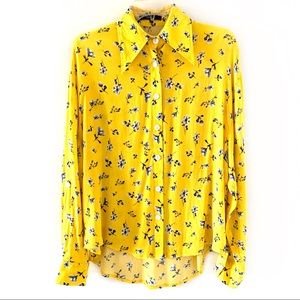 Kate C. Button Down Yellow Floral Tunic/Shirt Sz S